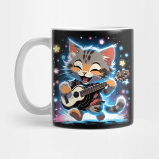 Grey dancing cat playing guitar Mug